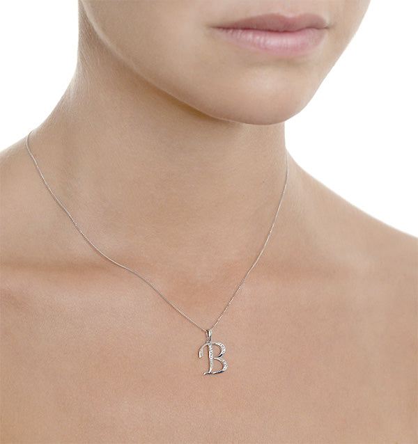 925 Silver Lab Diamond Initial 'B' Necklace 0.05ct